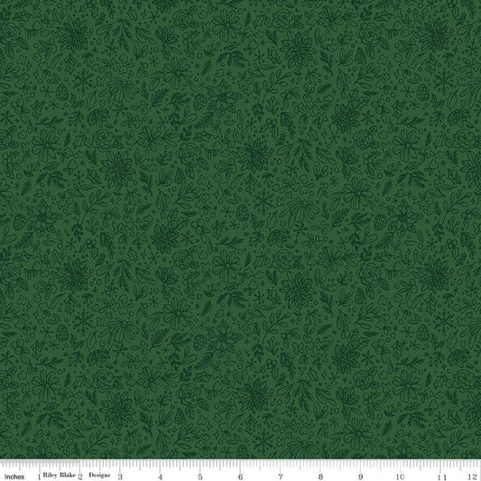 Charming Christmas-Floral Outline in Green from Riley Blake Designs