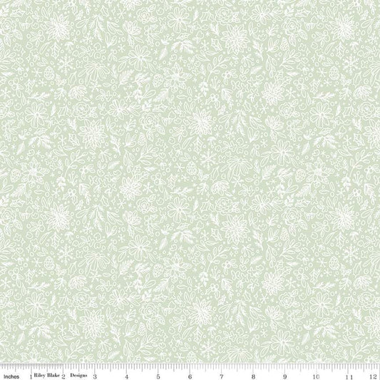 Charming Christmas-Floral Outline in Mint from Riley Blake Designs