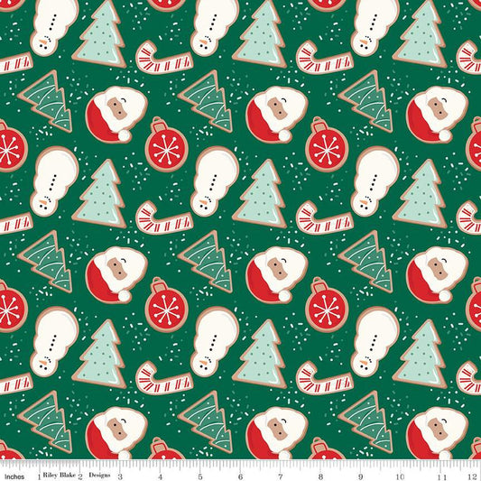 Flannel - Christmas Cookies on Green from Riley Blake Fabric by Mind's Eye