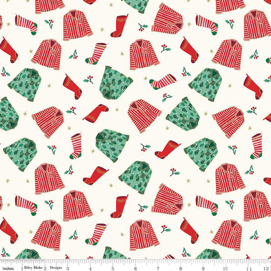 Flannel - Christmas Pajamas on Cream from Riley Blake Fabric by Mind's Eye