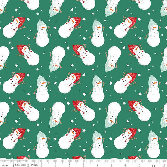 Flannel - Snowmen on Green from Riley Blake Fabric by Mind's Eye
