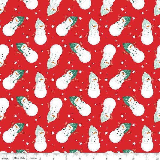 Flannel - Snowmen on RED from Riley Blake Fabric by Mind's Eye