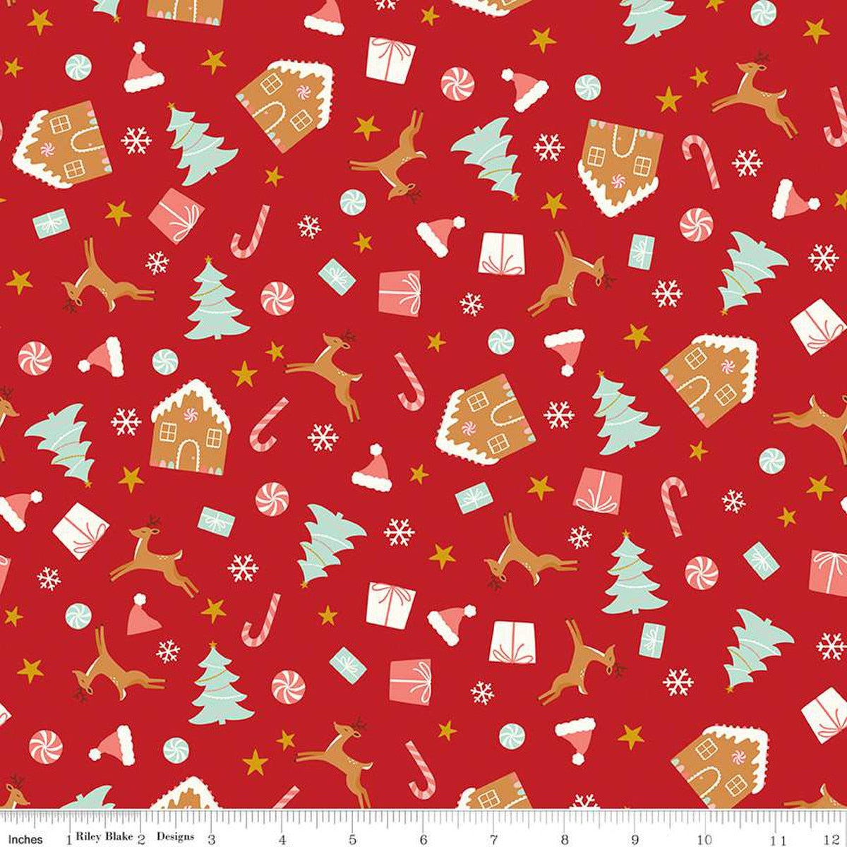 Flannel - Christmas Icons on RED from Riley Blake Fabric by Mind's Eye