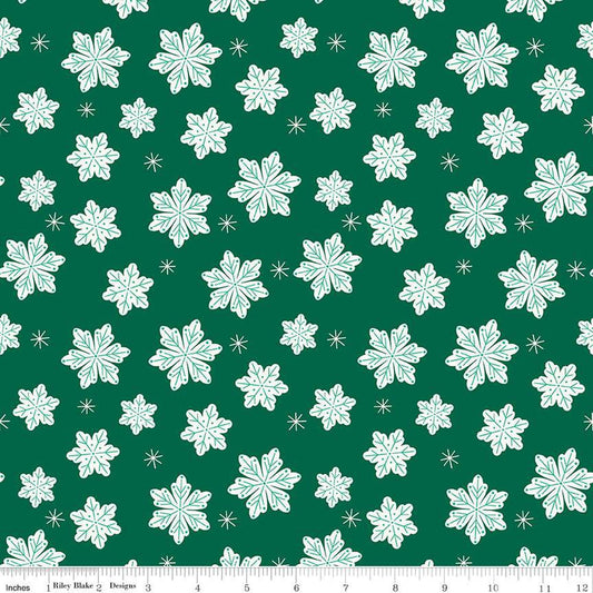 Flannel - Snowflakes on Green from Riley Blake Fabric by Mind's Eye