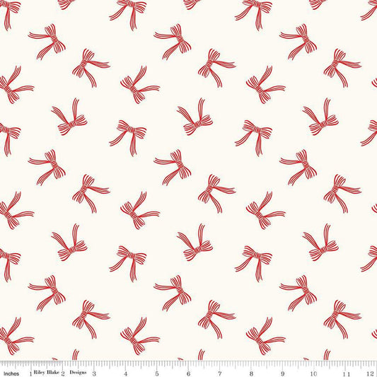 Flannel - Bows on Cream from Riley Blake Fabric by Mind's Eye