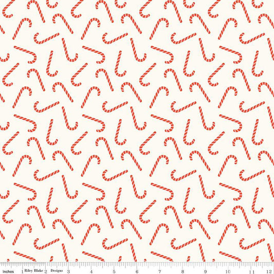 Flannel - Candy Canes on Cream from Riley Blake Fabric by Mind's Eye