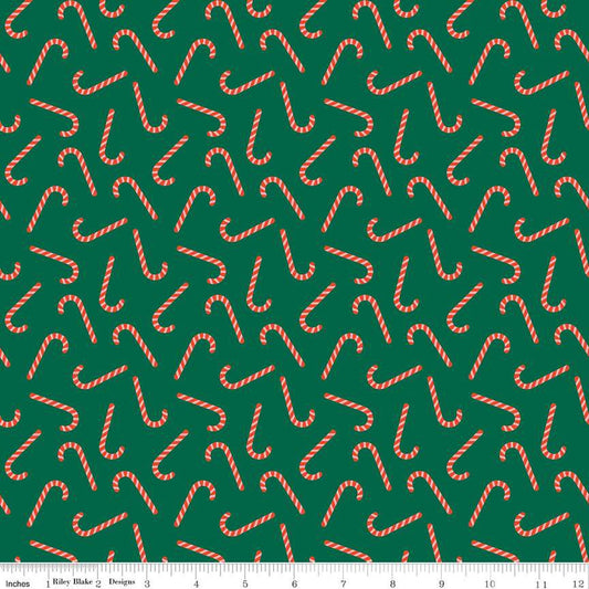 Flannel - Candy Canes on GREEN from Riley Blake Fabric by Mind's Eye