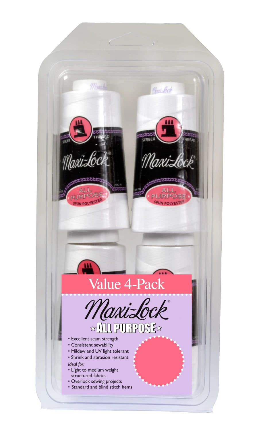 Serger Thread - 4 Pack of WHITE Maxi-Lock All Purpose Thread Set