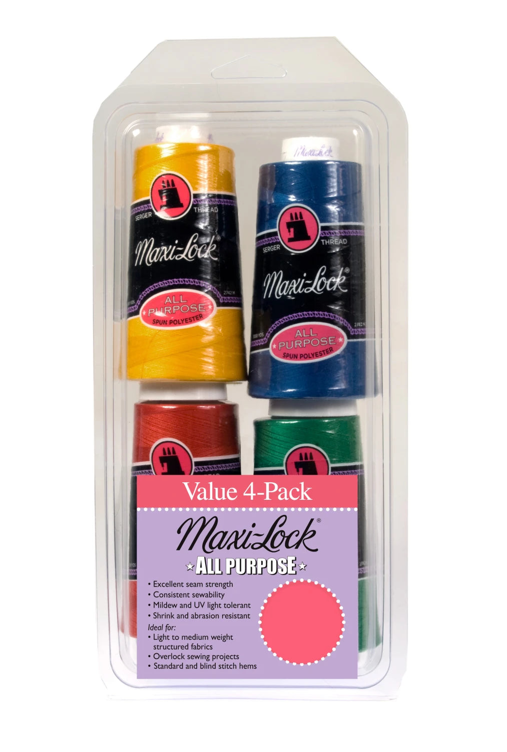 Serger Thread - 4 Pack of BRIGHT COLORS Maxi-Lock All Purpose Thread Set