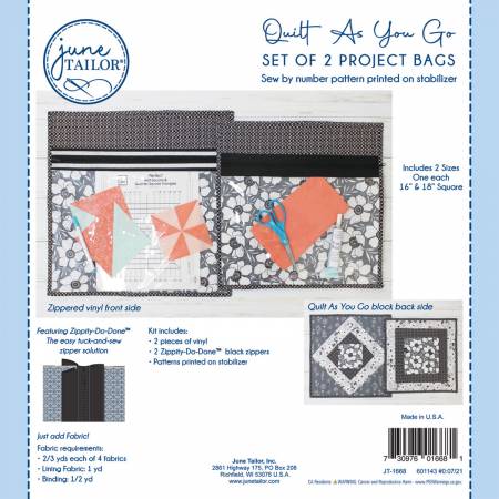 Quilt as You Go - 2 Project Bags from June Tailor with Black Zippity-Do-Done Zippers