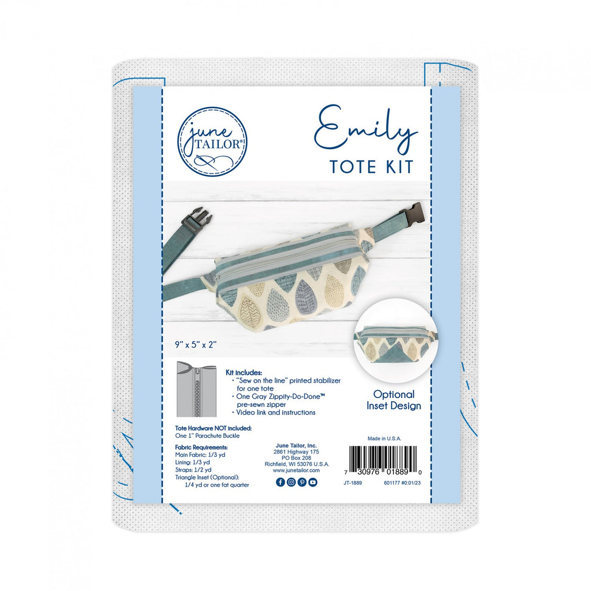 Quilt as You Go - Emily Tote Kit with Gray Zippity Do Done Zipper from June Tailor