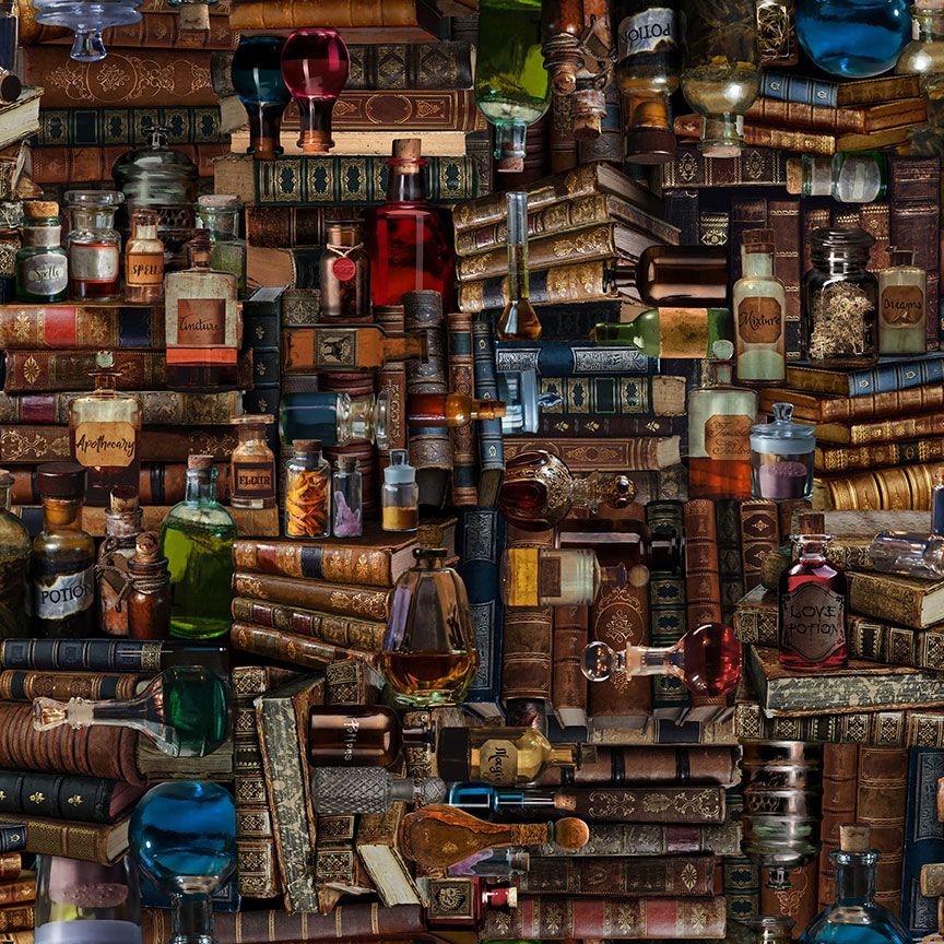 Packed Magic Books & Potions from the Mad Scientist Collection by Timeless Treasures Fabric