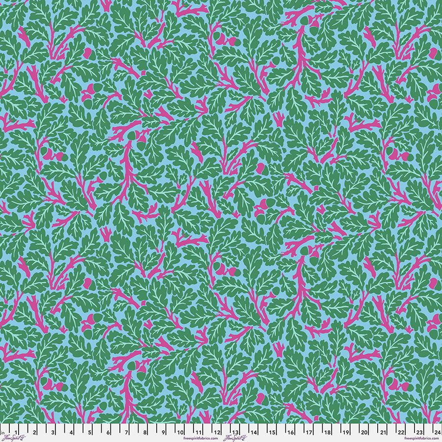 Oak - Turquoise From Kaffe x Morris & Co. Collaboration From FreeSpirit Fabrics