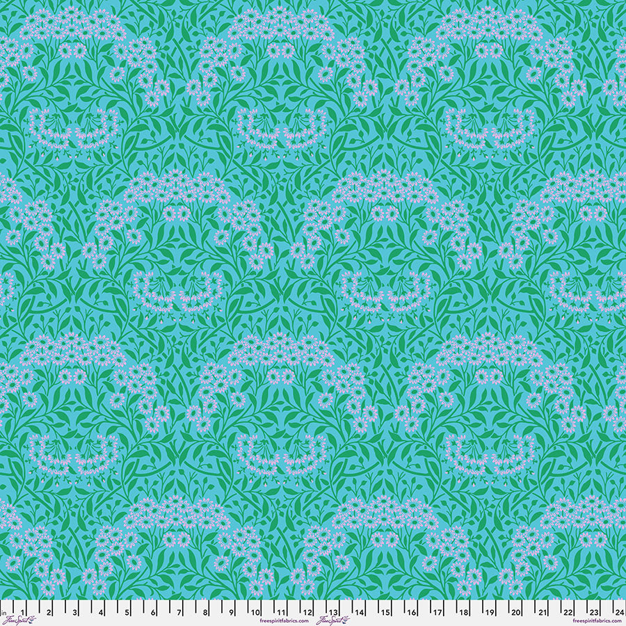 Michaelmas Daisy - Aqua From Kaffe x Morris & Co. Collaboration From FreeSpirit Fabrics