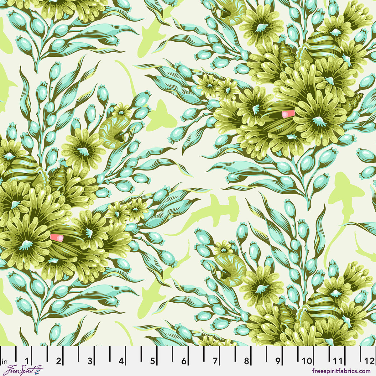Tula Pink - Shadow Sharks - Seagrass  From the Floral Reef Collection