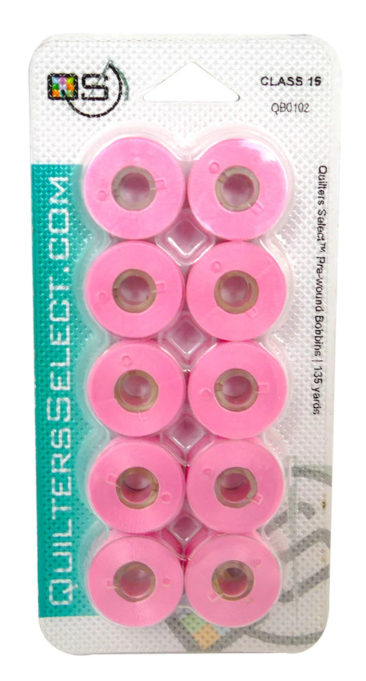 Quilter's Select Prewound Class 15 Bobbins LIGHT PINK- 80 weight