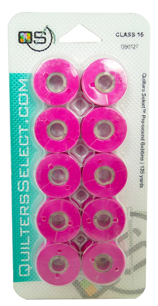 Quilter's Select Prewound Class 15 Bobbins HOT PINK- 80 weight