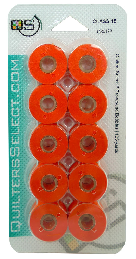 Quilter's Select Prewound Class 15 Bobbins ORANGE - 80 weight