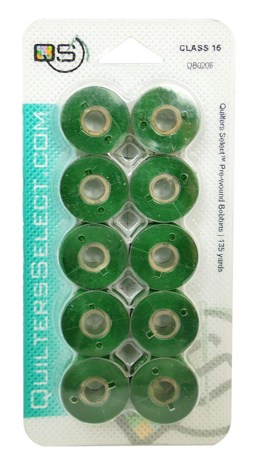 Quilter's Select Prewound Class 15 Bobbins WREATH GREEN - 80 weight