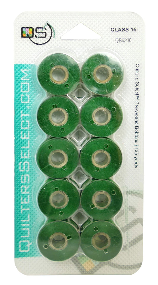 Quilter's Select Prewound Class 15 Bobbins WREATH GREEN - 80 weight