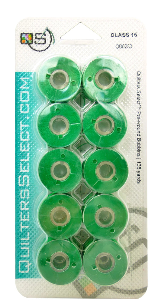 Quilter's Select Prewound Class 15 Bobbins IRISH GREEN- 80 weight