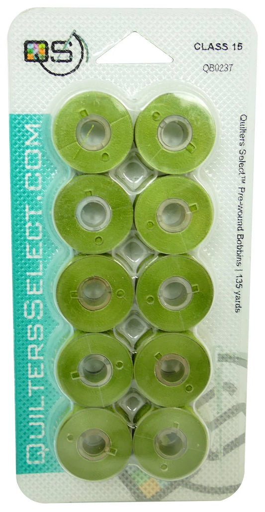 Quilter's Select Prewound Class 15 Bobbins BEAN GREEN - 80 weight