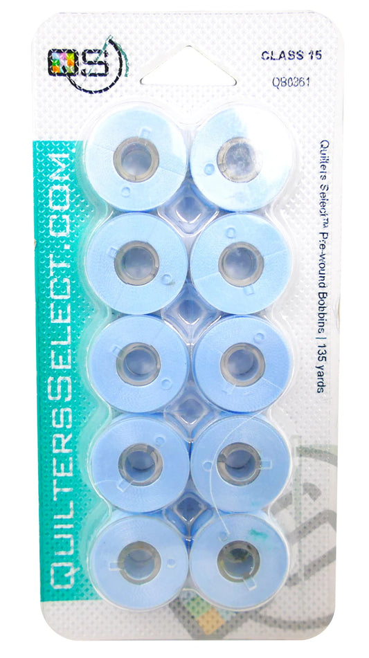Quilter's Select Prewound Class 15 Bobbins LIGHT BLUE - 80 weight