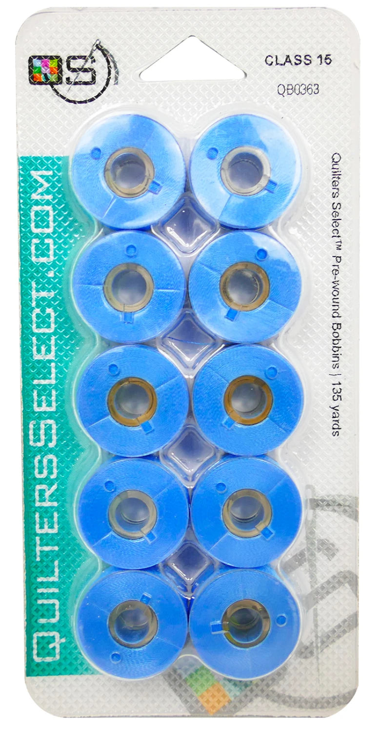 Quilter's Select Prewound Class 15 Bobbins TWINKLE BLUE - 80 weight