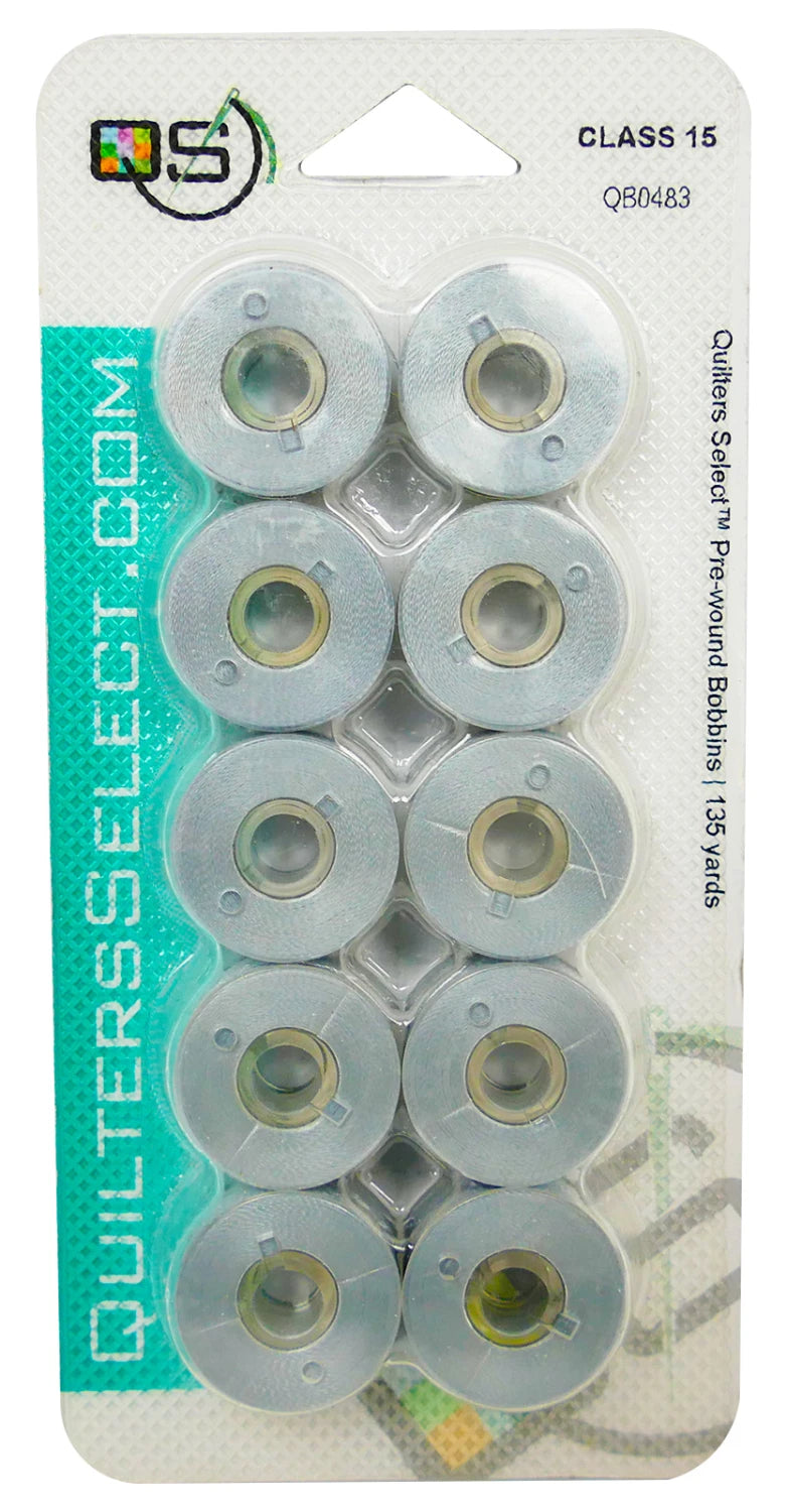Quilter's Select Prewound Class 15 Bobbins LIGHT GRAY - 80 weight