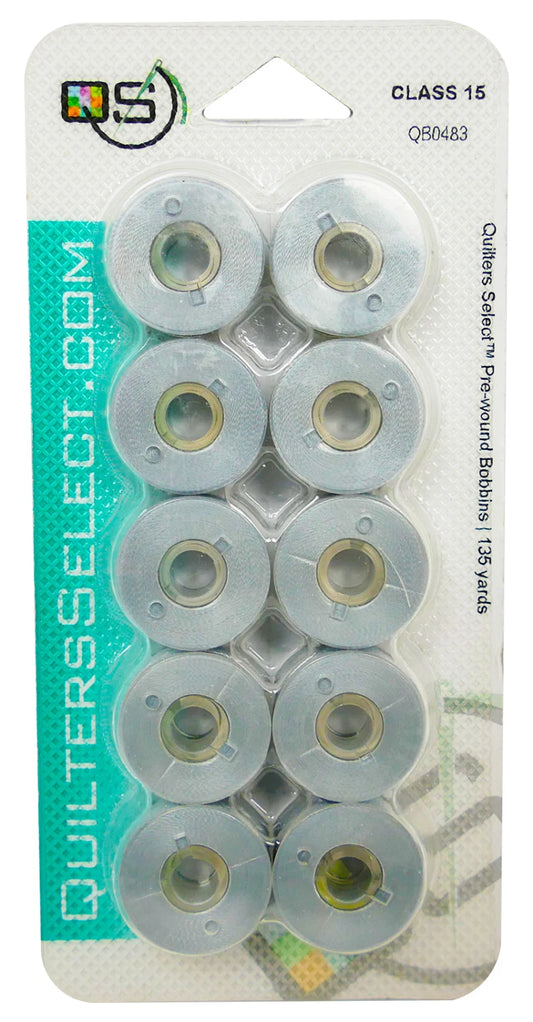 Quilter's Select Prewound Class 15 Bobbins LIGHT GRAY - 80 weight