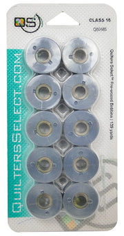 Quilter's Select Prewound Class 15 Bobbins15 BOBBIN-COT/POLY GRAY- 80 weight