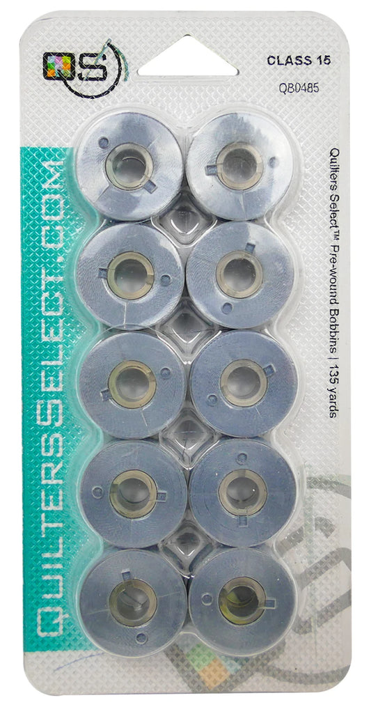 Quilter's Select Prewound Class 15 Bobbins15 BOBBIN-COT/POLY GRAY- 80 weight