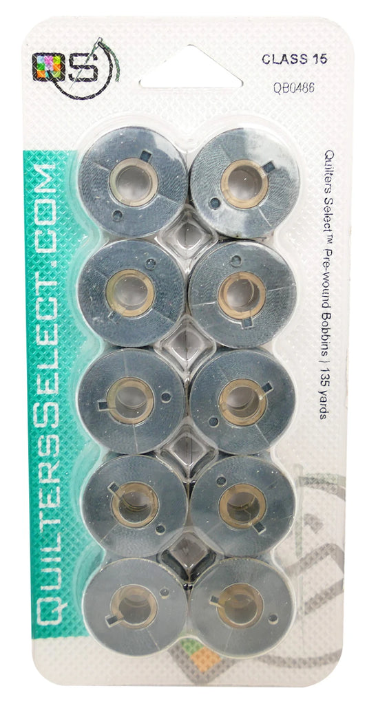 Quilter's Select Prewound Class 15 Bobbins SLATE GRAY- 80 weight