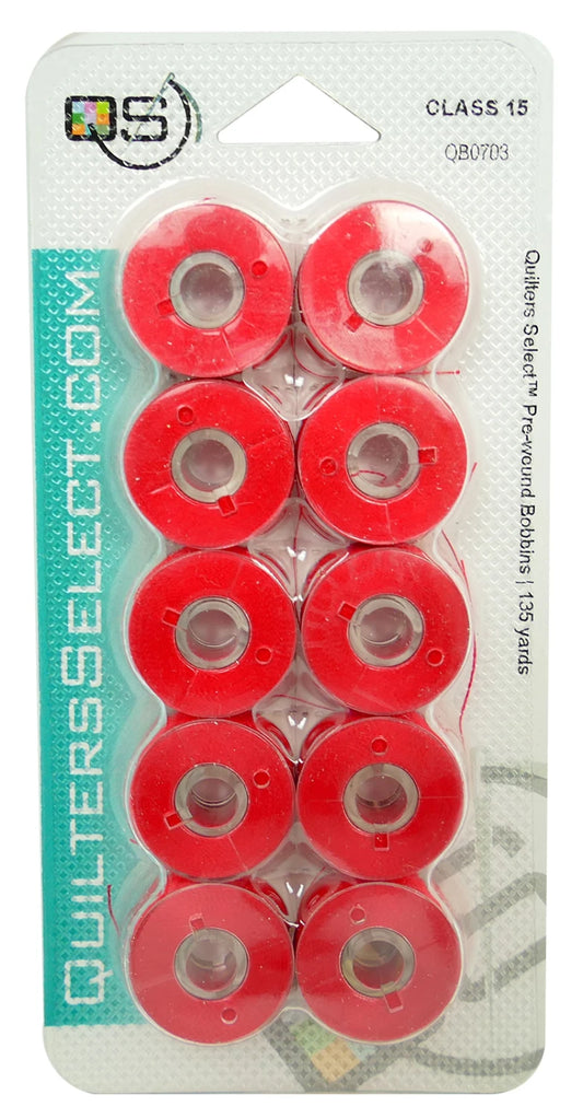 Quilter's Select Prewound Class 15 Bobbins RUBY RED- 80 weight
