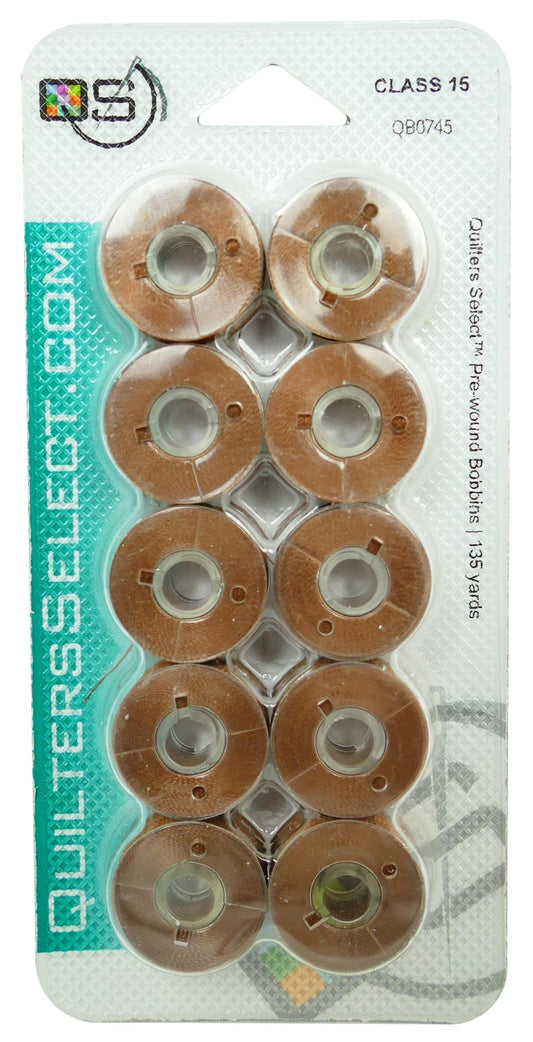 Quilter's Select Prewound Class 15 Bobbins HARVEST BROWN- 80 weight