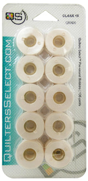 Quilter's Select Prewound Class 15 Bobbins PURE WHITE- 80 weight