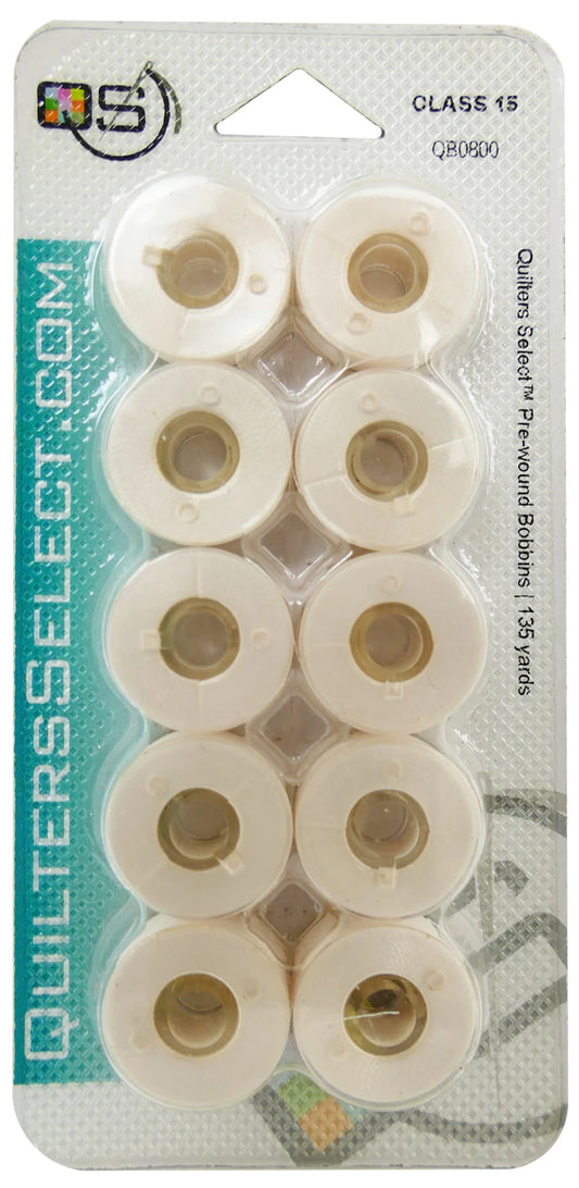Quilter's Select Prewound Class 15 Bobbins PURE WHITE- 80 weight