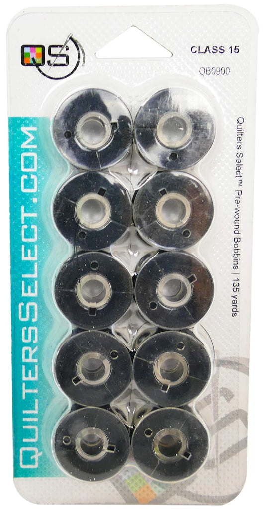 Quilter's Select Prewound Class 15 Bobbins BLACK- 80 weight
