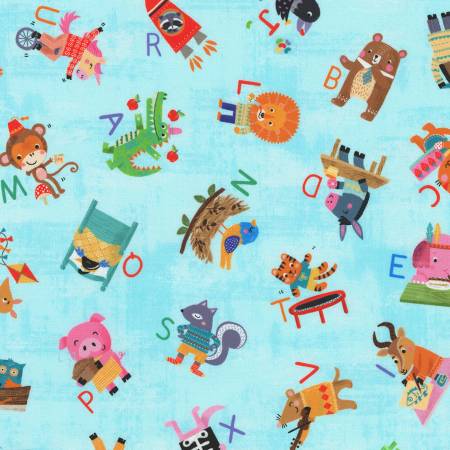 Cloud Cuddle Minky -FUN 2-3 alphabet in Aqua by Robert Kaufmann