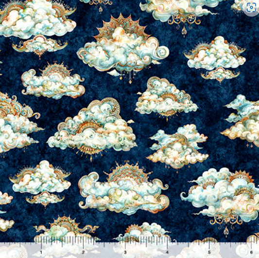 Bohemian Sunrise - Clouds in NAVY BLUE from QT Fabrics