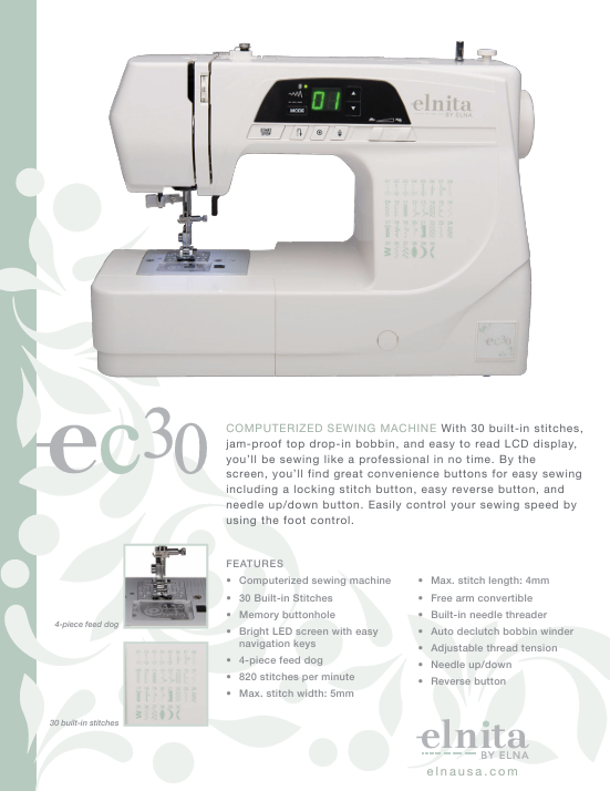 Elnita from Elna EC30 Computerized Sewing Machine - Only 11 Pounds