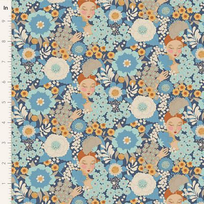 Tilda Fabric - Wallflower- Blue From the Wallflower Collection
