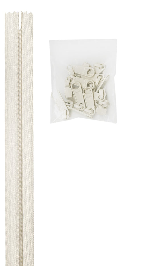 4 Yards Of White Zipper Tape With 16 Color-Coordinated Extra Large Pulls From Byannie