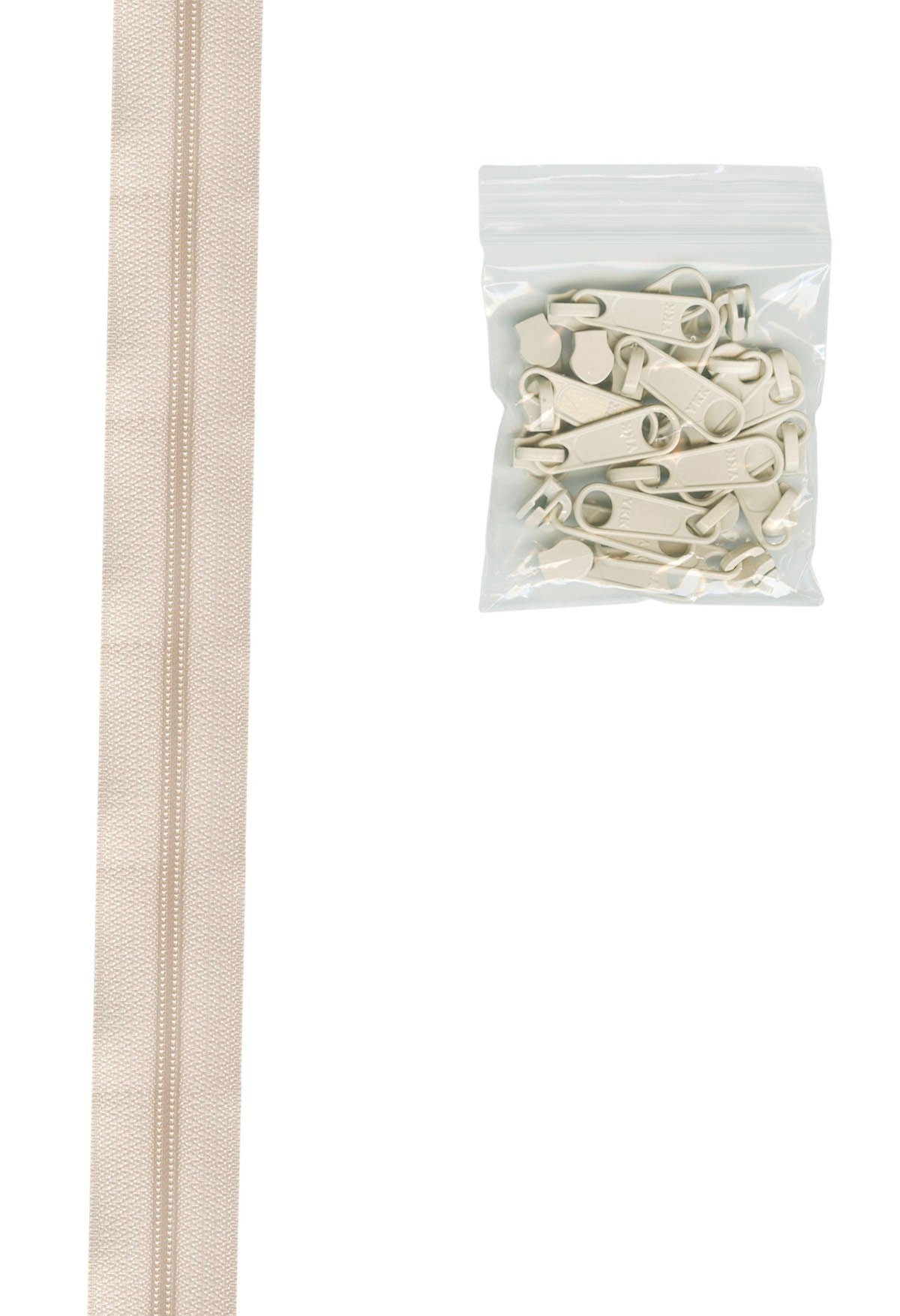 4 Yards Of Ivory Zipper Tape With 16 Color-Coordinated Extra Large Pulls From Byannie