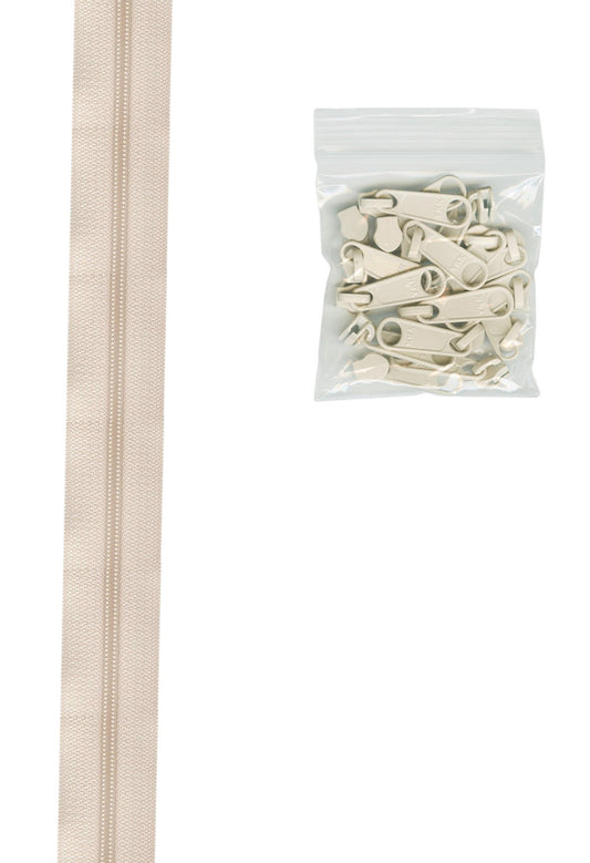 4 Yards Of Ivory Zipper Tape With 16 Color-Coordinated Extra Large Pulls From Byannie