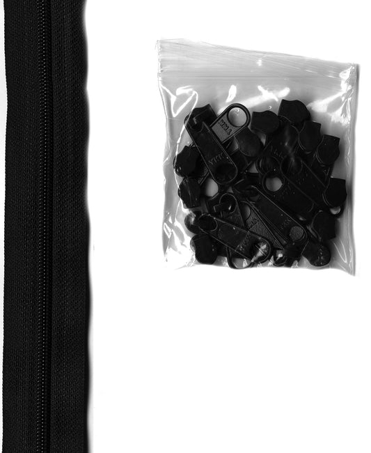 4 Yards Of Black Zipper Tape With 16 Color-Coordinated Extra Large Pulls From Byannie