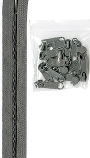 4 Yards Of Pewter Zipper Tape With 16 Color-Coordinated Extra Large Pulls From Byannie