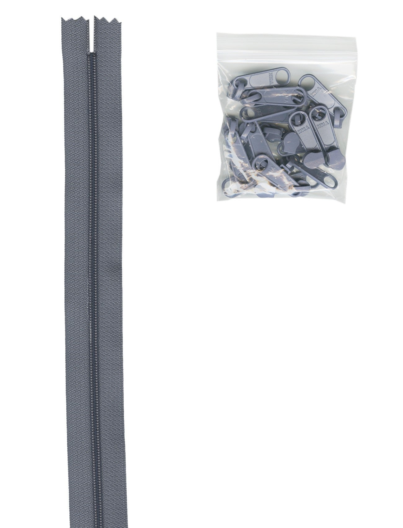 4 Yards Of Gunmetal Zipper Tape With 16 Color-Coordinated Extra Large Pulls From Byannie