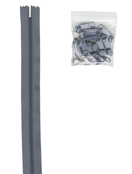 4 Yards Of Gunmetal Zipper Tape With 16 Color-Coordinated Extra Large Pulls From Byannie