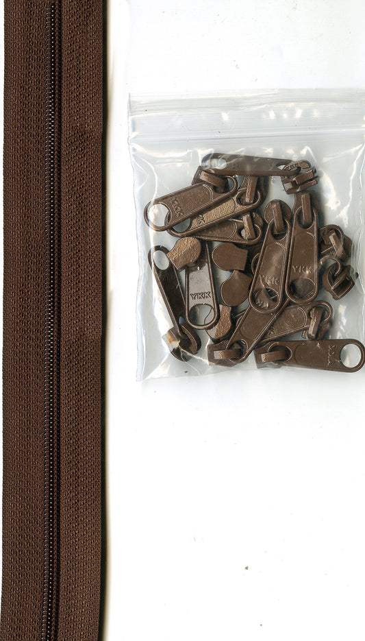 4 Yards Of Seal Brown Zipper Tape With 16 Color-Coordinated Extra Large Pulls From Byannie